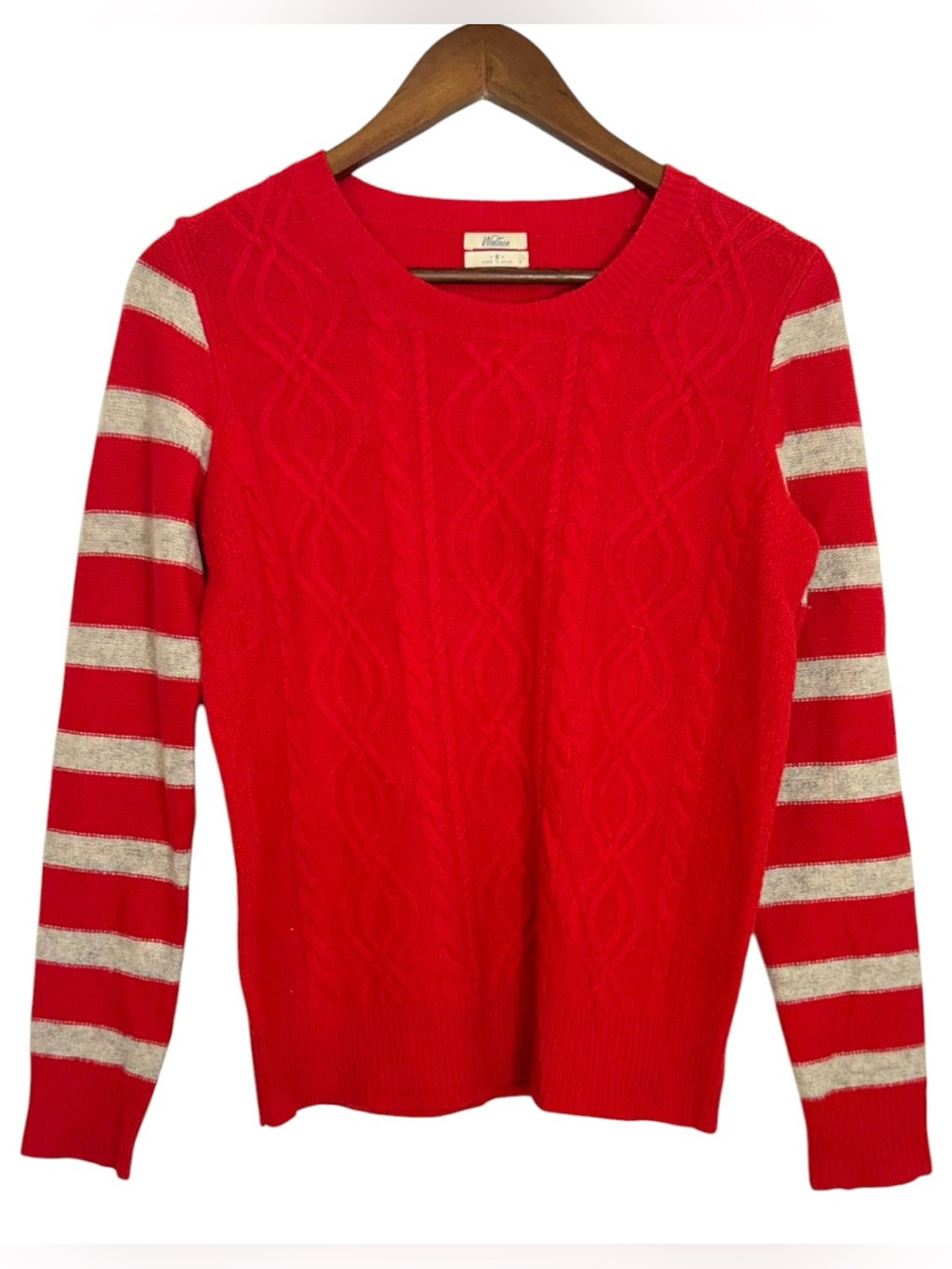 Wallace Red Striped Lambs Wool Cableknit Pullover Sweater Small